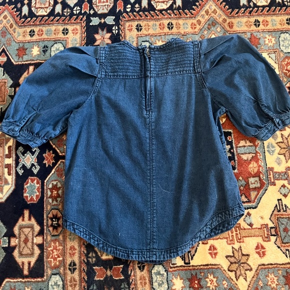 Joie two piece set denim jogger pants puff sleeve top chambray Canadian tuxedo S - Picture 4 of 15